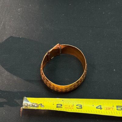 Copper Bangle Buckle Bracelet With Basket Weave Pattern