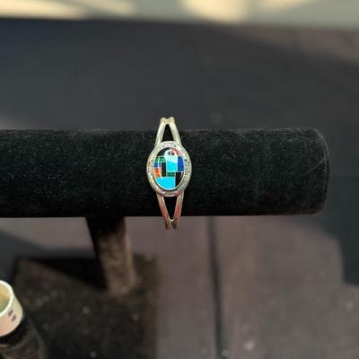 Vintage Carolyn Pollack Relios Southwestern Multi Gemstone Sterling Silver Cuff Bracelet