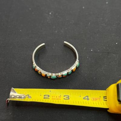 Sterling Silver Tibeten Old Silver Turquoise And Coral Stone Bracelet