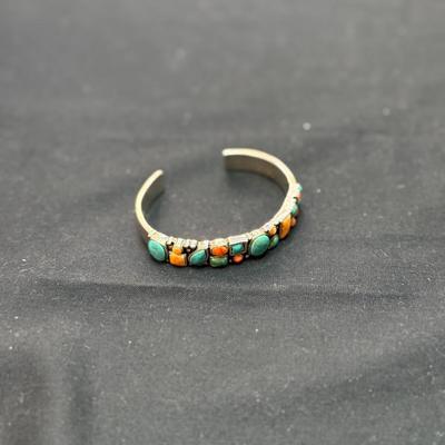 Sterling Silver Tibeten Old Silver Turquoise And Coral Stone Bracelet