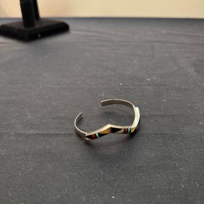 Ralph & Lillie Kallestewa Sterling Silver Turquoise shell w/ Red Coral inlay Bracelet