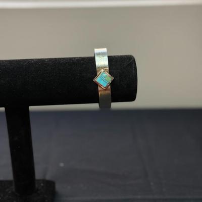 Inlaid Multi Color Turquoise 925 Sterling Silver Cuff Bracelet.