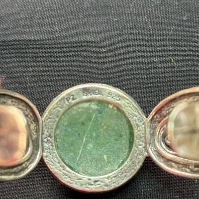 Paz Creations for Israel Sterling SILVER Cuff Bracelet with Roman Glass