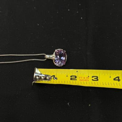 Pink oblonged with gold platted setting necklace (925)