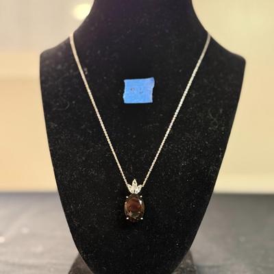 Smoky Quartz and 5 marquise white topaz necklace