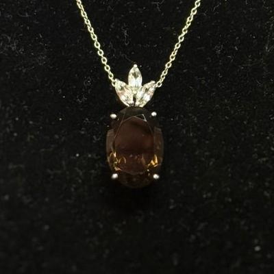 Smoky Quartz and 5 marquise white topaz necklace