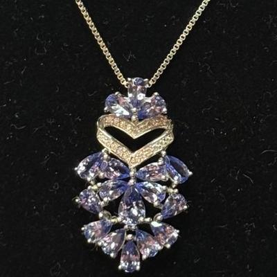 Pear shape tanzanite w/ white zirconia Necklace
