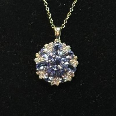 2.95 CTW Tanzanite w/ white zirconia necklace