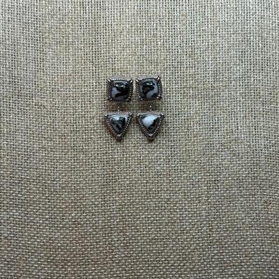 Navajo White Buffalo Triangle Earrings