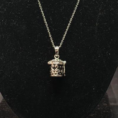 Rhodium Over Sterling Prayer Box Keepsake Lab Amethyst Pendant & Necklace