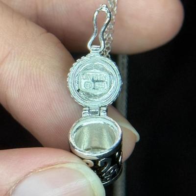 Rhodium Over Sterling Prayer Box Keepsake Lab Amethyst Pendant & Necklace