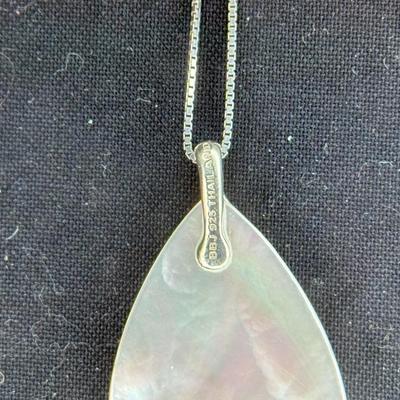 NIB BBJ 925 Silver Mother of Pearl Tear Drop w/ Marcasite Leaf Overlay Necklace