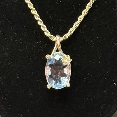 Oval Aquamarine and zirconia necklace (925) necklace