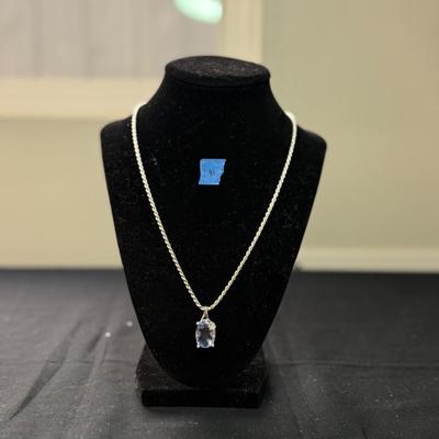 Oval Aquamarine and zirconia necklace (925) necklace