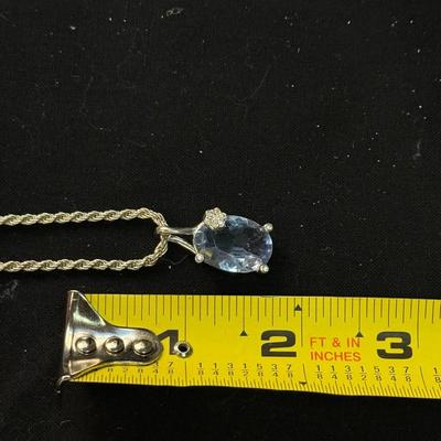 Oval Aquamarine and zirconia necklace (925) necklace