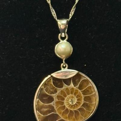 Vintage Ammonite Fossil Pendant Necklace