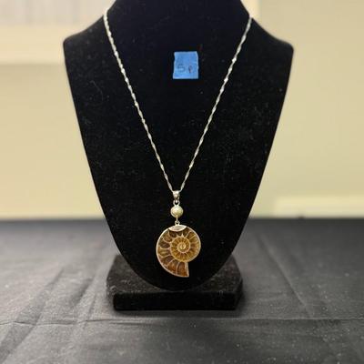 Vintage Ammonite Fossil Pendant Necklace