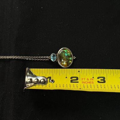 Vintage Paua Abalone Shell Blue Topaz Sterling Silver Necklace