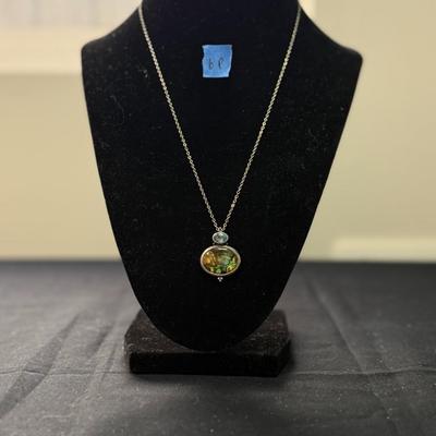 Vintage Paua Abalone Shell Blue Topaz Sterling Silver Necklace