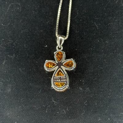 925 TRIPLE STRAND CITRINE CROSS NECKLACE