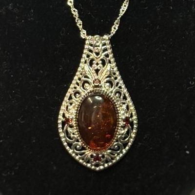 925 mber Sterling Silver Teardrop Drop Pendant Necklace,