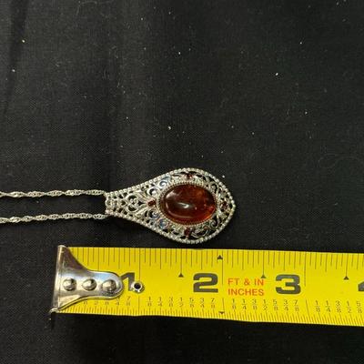 925 mber Sterling Silver Teardrop Drop Pendant Necklace,