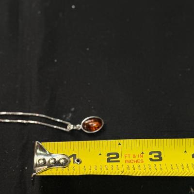 Large amber silver necklace. Baltic amber pendant