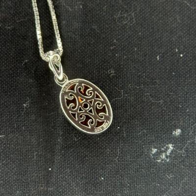 Large amber silver necklace. Baltic amber pendant