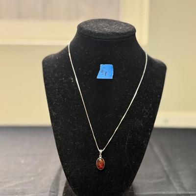 Large amber silver necklace. Baltic amber pendant