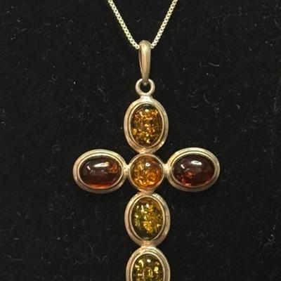 Baltic Amber Cross Pendant (925)