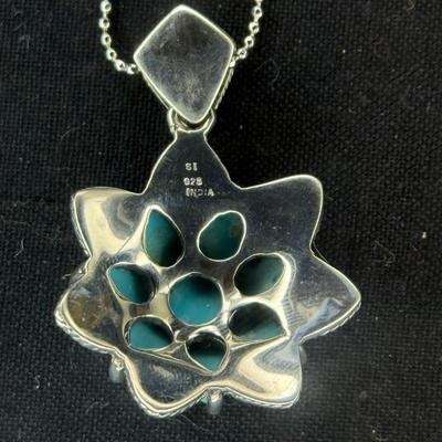 925 sterling silver and turquoise flower