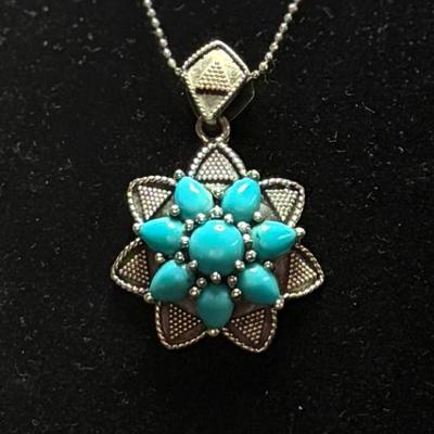 925 sterling silver and turquoise flower
