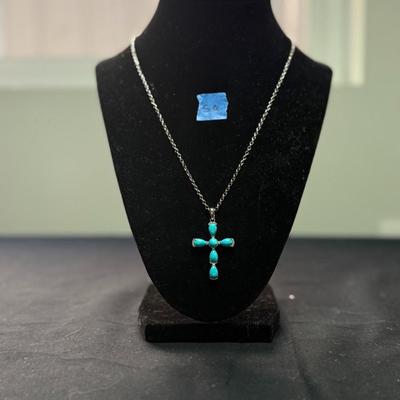 Sterling Sleeping Beauty Turquoise Cross Pendant