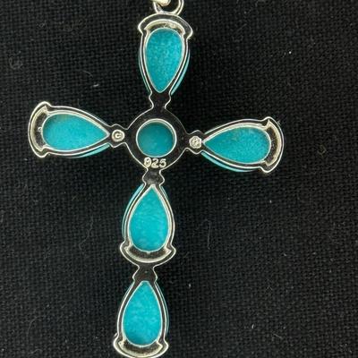 Sterling Sleeping Beauty Turquoise Cross Pendant