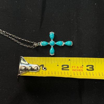 Sterling Sleeping Beauty Turquoise Cross Pendant