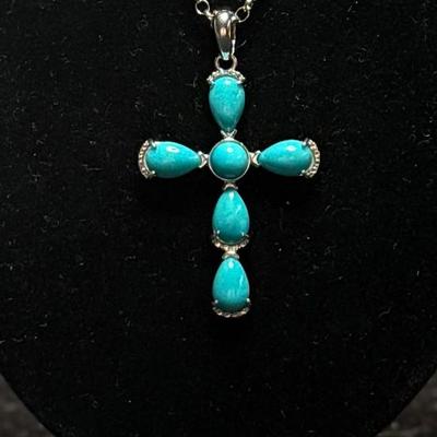 Sterling Sleeping Beauty Turquoise Cross Pendant