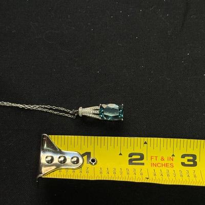 Rectangular teal fluorite w/ white zirconia necklace