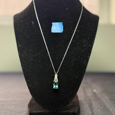Rectangular teal fluorite w/ white zirconia necklace