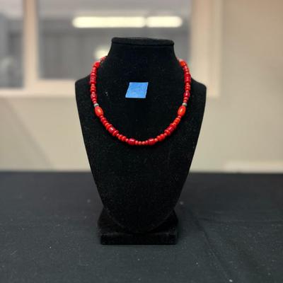 Sterling Silver American West Red Coral Necklace 