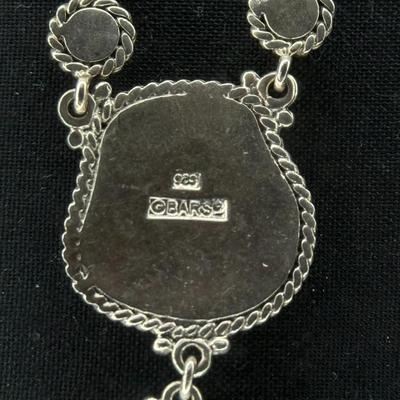 (Rare) Southwestern Sterling Silver Necklace Green Blue Turquoise Onyx Pink Purple