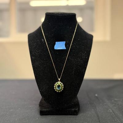 London Blue Topaz & green stones n Pendant Chain