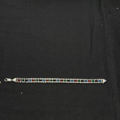 Milor Italy Multicolor Round Gemstone Link 925 Sterling Silver Bracelet 