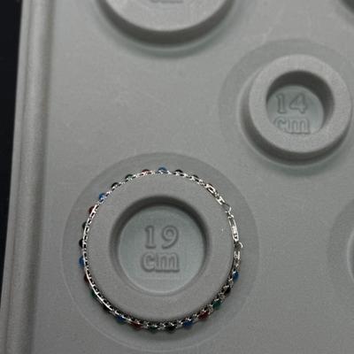 Milor Italy Multicolor Round Gemstone Link 925 Sterling Silver Bracelet 