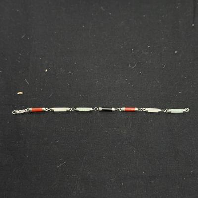 Native Womens Turquoise Tube Navajo Sterling Silver Link Bracelet 4032