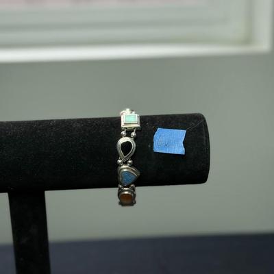 Sterling Silver Lapis Heart Spiny Oyster Onyx Stone Slide Bead Charm Bracelet