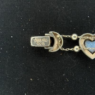 Sterling Silver Lapis Heart Spiny Oyster Onyx Stone Slide Bead Charm Bracelet