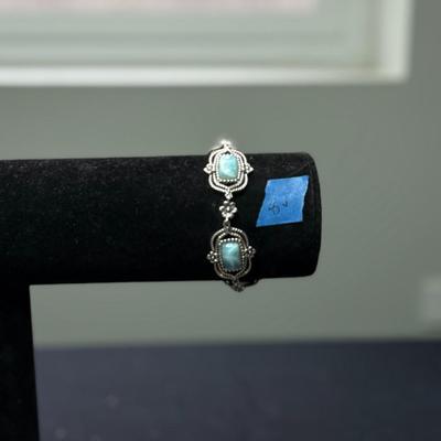 Designer 925 Sterling Silver Larimar Balinese Floral Panel Toggle Bracelet
