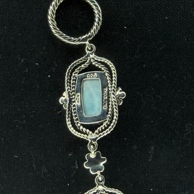 Designer 925 Sterling Silver Larimar Balinese Floral Panel Toggle Bracelet