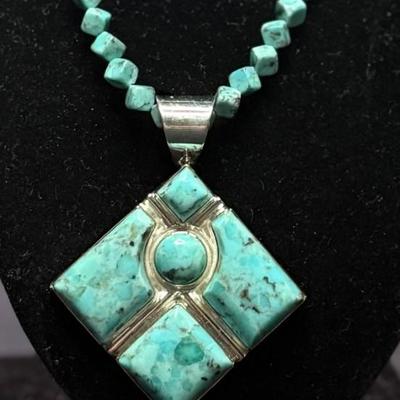 London Blue Turquoise Bead Necklace and Pendant
