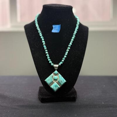 London Blue Turquoise Bead Necklace and Pendant